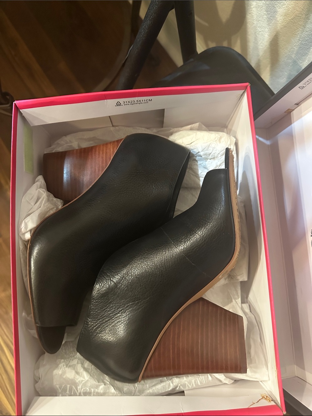 Vince Camuto Women’s Black Leather Peep-Toe Booties. Worn once.